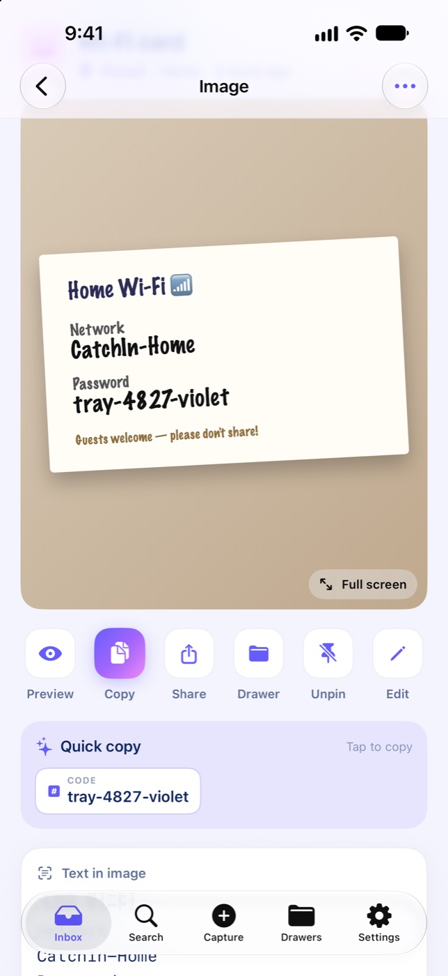 Capture detail with a Quick copy chip for the Wi-Fi password