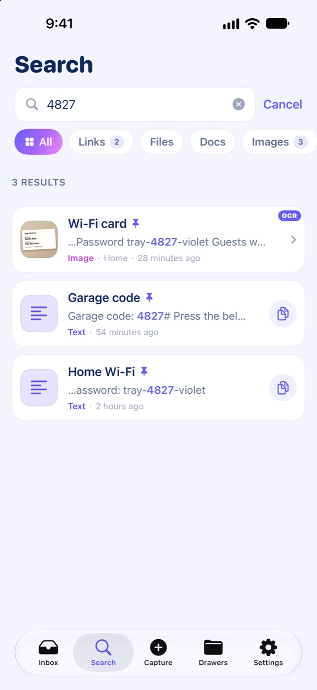 CatchIn search for 4827 finding the password inside a photographed Wi-Fi card